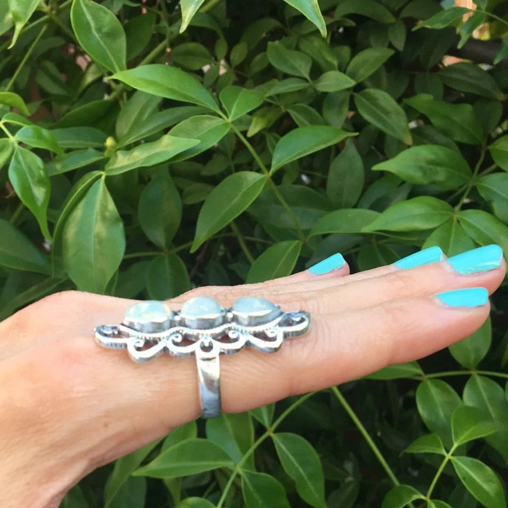 Elegant Silver + Moonstone Filigree Bohemian Statement Ring